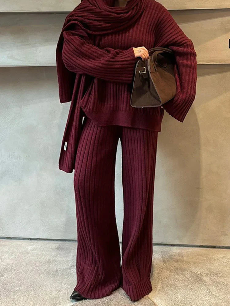Jeannie - Burgundy set with sweater and wide leg pants