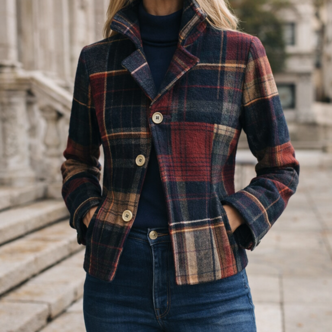 NATALIE – Plaid Mid-Season Coat with Stand Collar