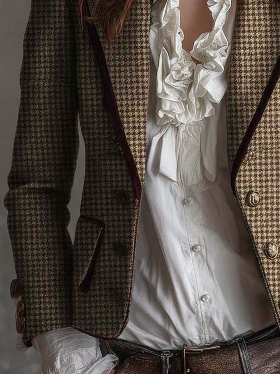 Vintage Tweed Houndstooth Tailored Blazer