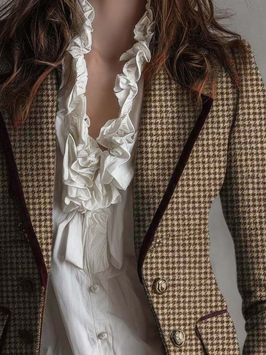 Vintage Tweed Houndstooth Tailored Blazer