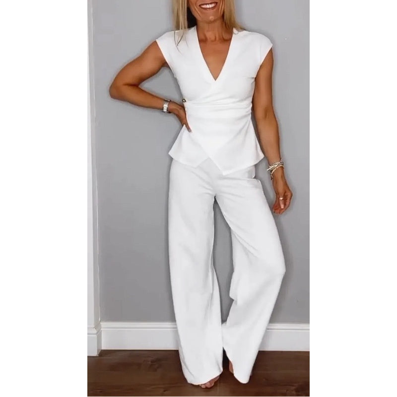 Jessira - Elegant Women's Set: V-Neck Top and Pants