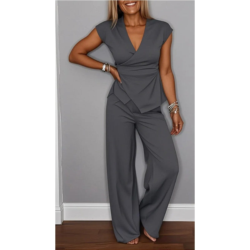 Jessira - Elegant Women's Set: V-Neck Top and Pants